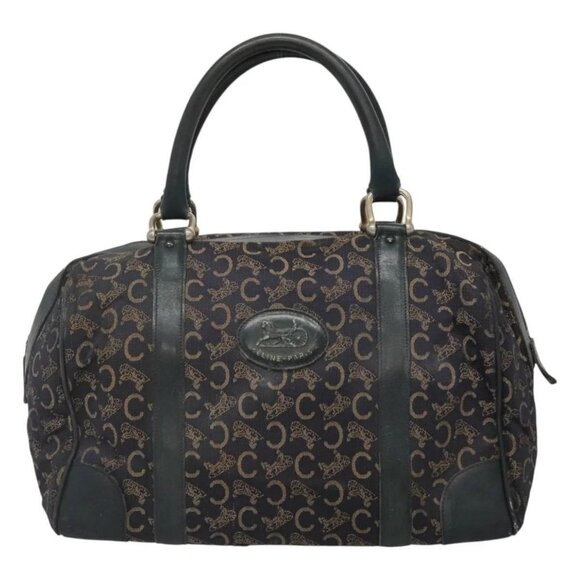 CELINE C Sulky Hand Bag Canvas Navy Gold Auth - Picture 10 of 14